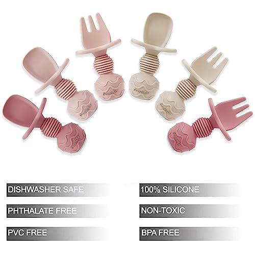 PandaEar Utensils Löffel Gabel Silikon Rosa 6er-Set BLW