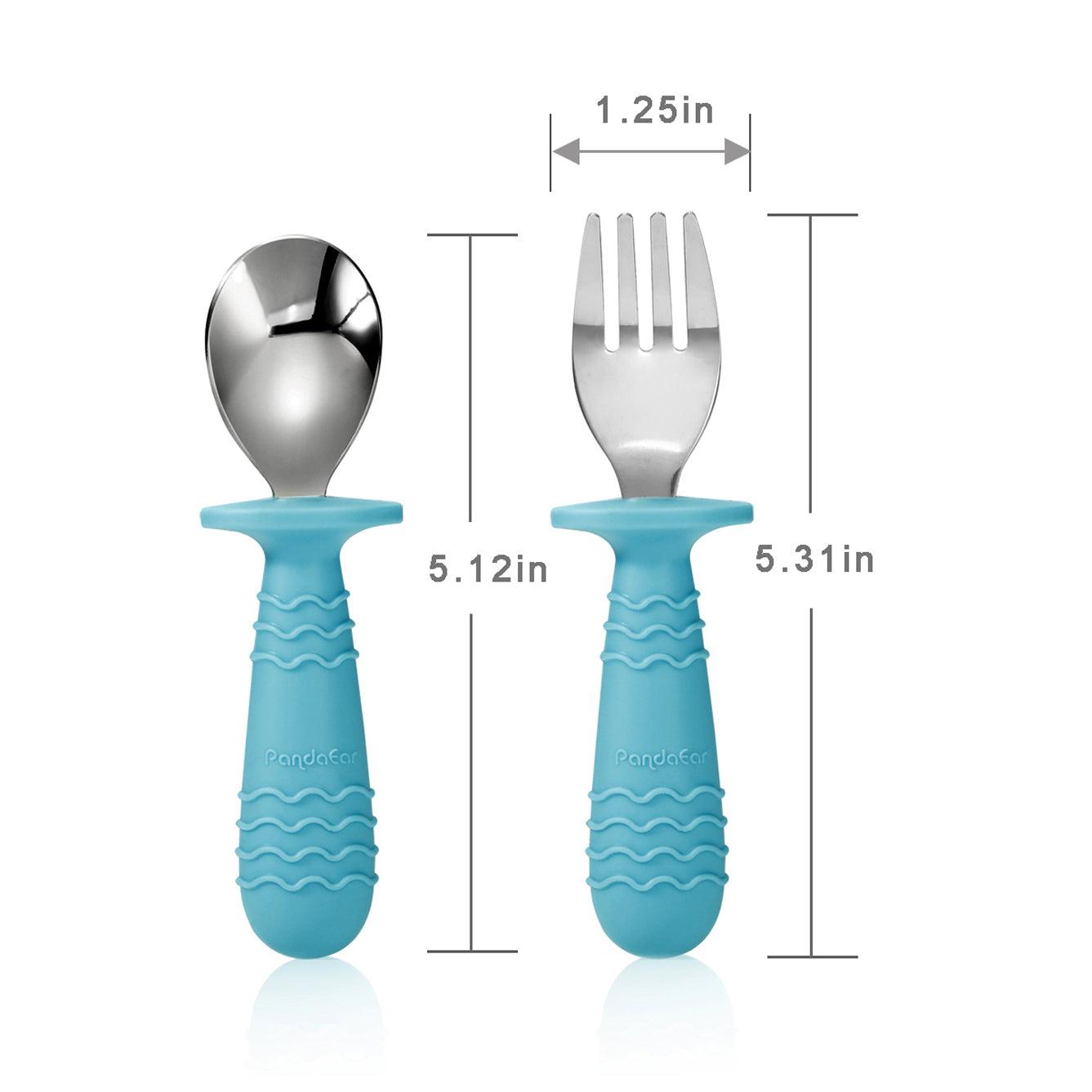 PandaEar Utensils Edelstahl Babybesteck Blau Grau 4er-Set Box
