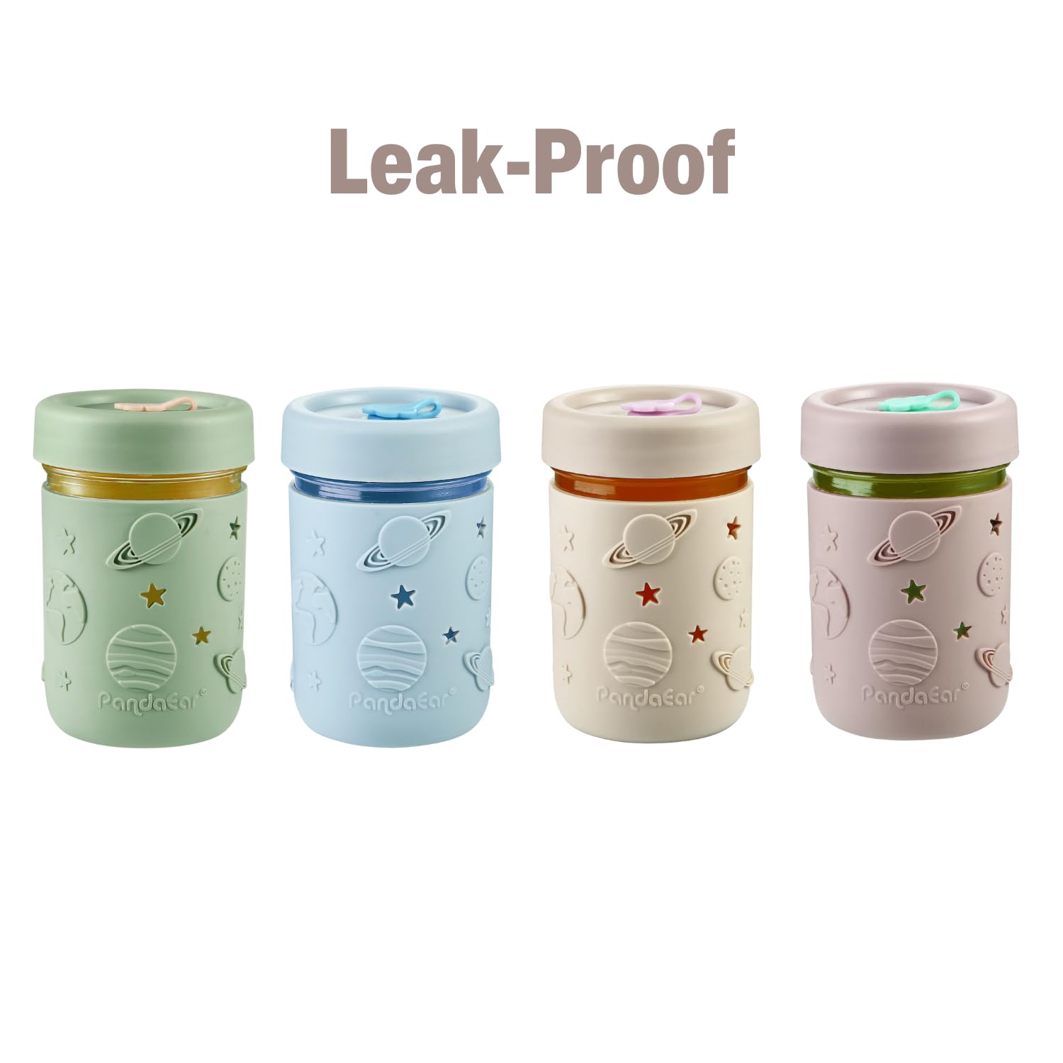 PandaEar Cup Toddle Glas Becher 4er-Pack Bunt mit Strohhalm