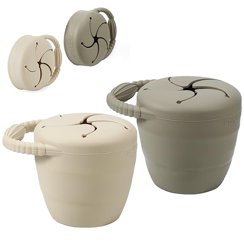 PandaEar Snackbecher Silikon 2er Beige faltbar auslaufsicher