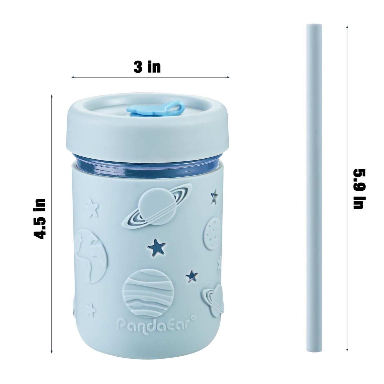 PandaEar Cup Toddle Glas Becher 4er-Pack Bunt mit Strohhalm