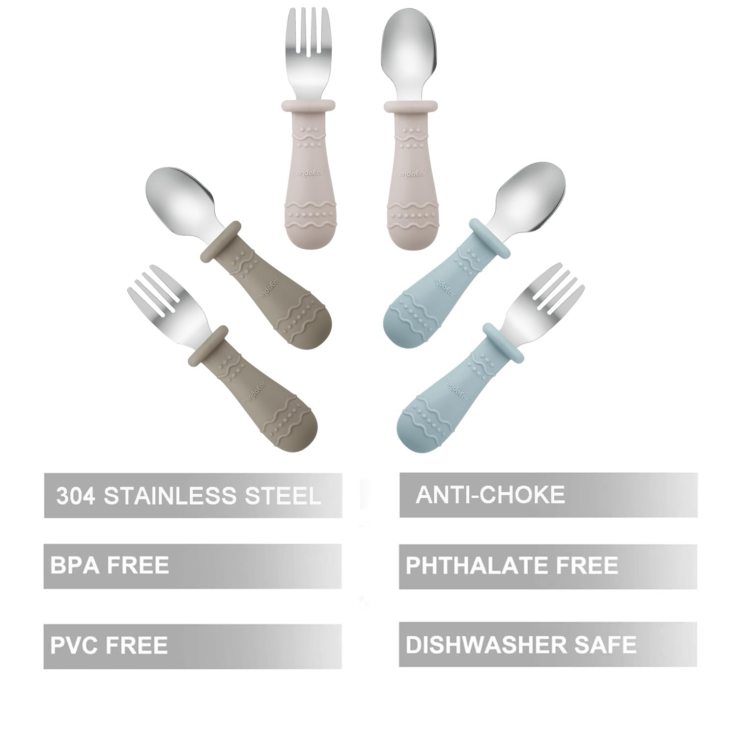 PandaEar Utensils Kinderbesteck 6tlg Gabel Löffel Silikongriff