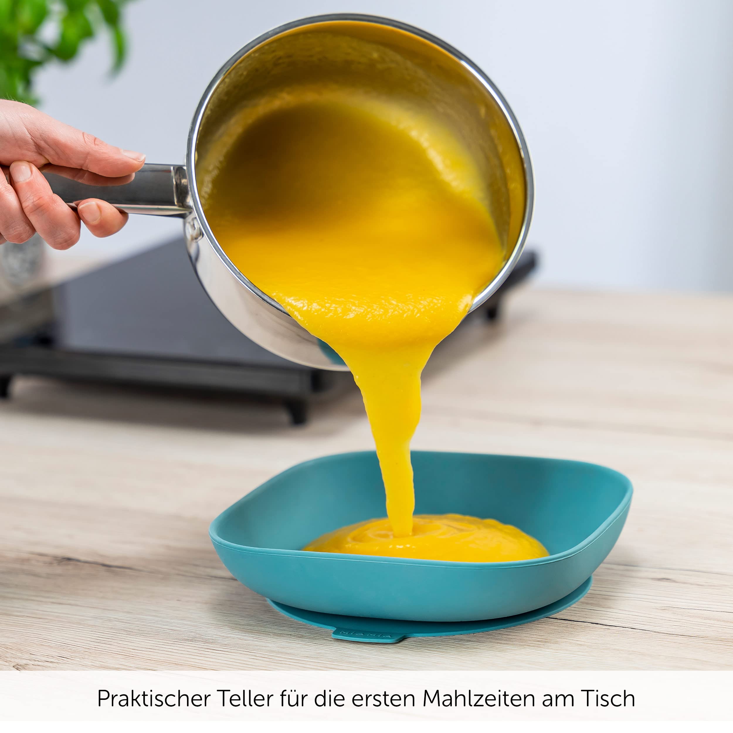 MiaMia Kindergeschirr Silikonteller Saugnapf Monster Petrol