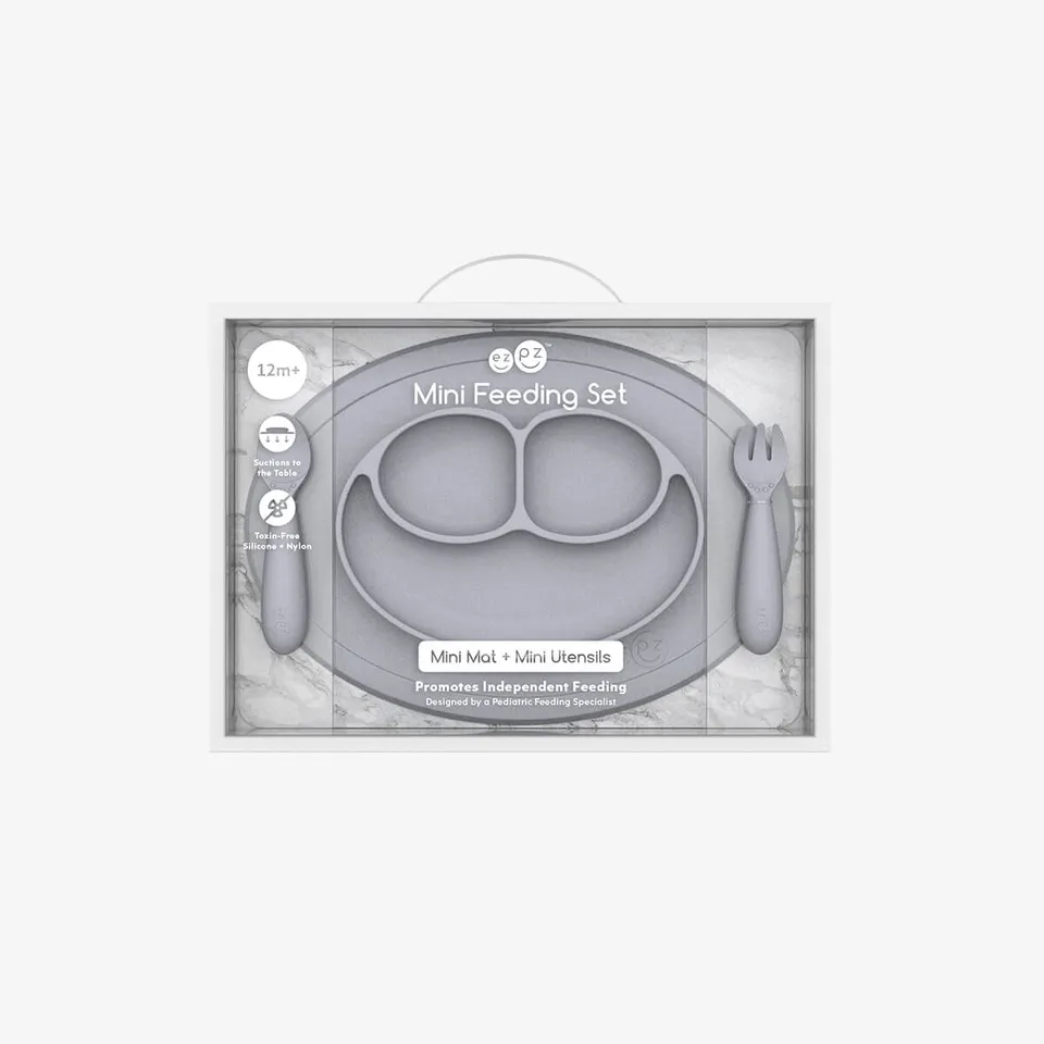 ezpz Mini Feeding Set Saugteller Silikon Pewter saugfest