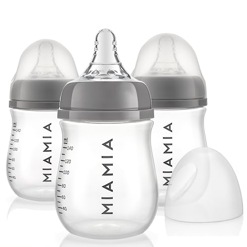 MiaMia Flaschen Sauger Babyflasche 3x140ml Grau Anti-Kolik