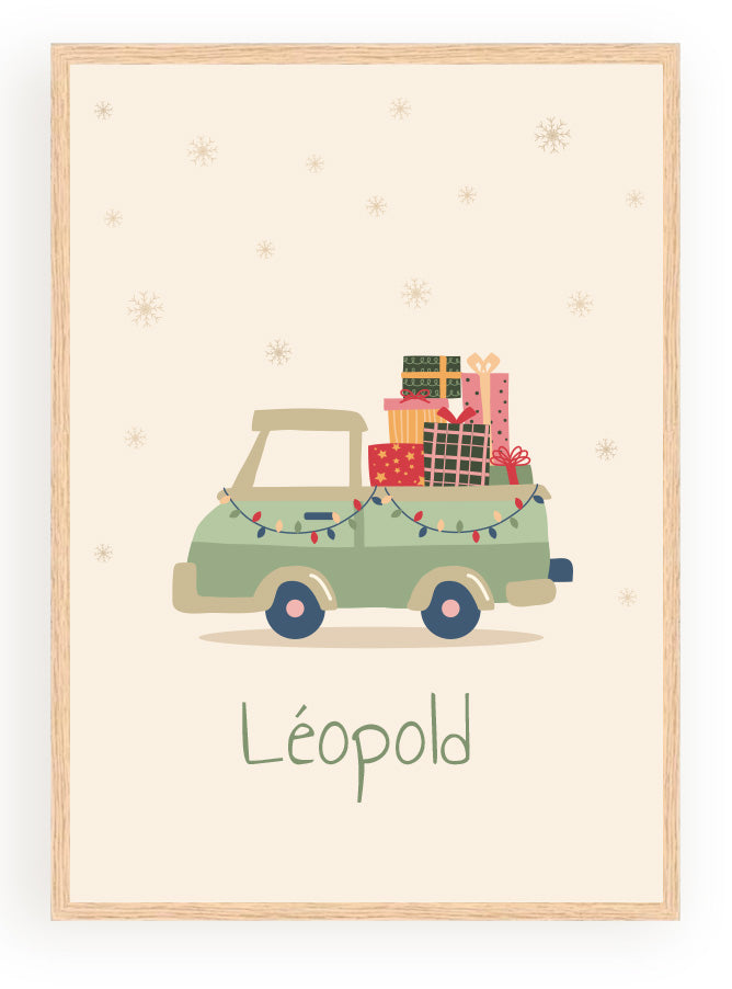 Les Petits Citrons La Papeterie Weihnachtsauto Poster A4 Rahmen
