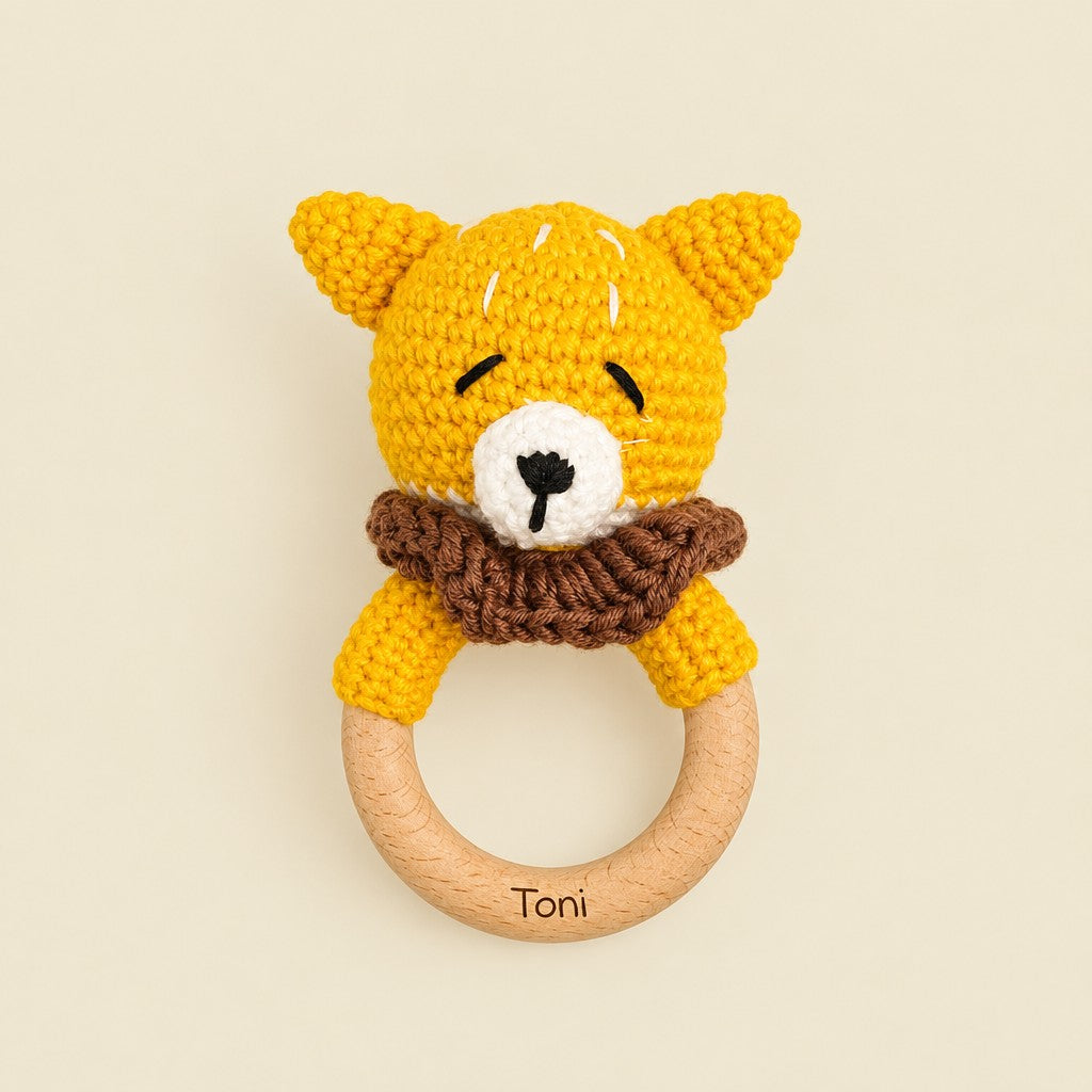 Les Petits Citrons Maé Hochet Bär braun Holz Wolle
