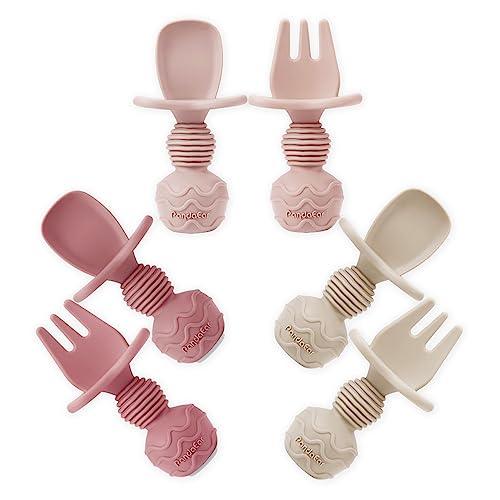 PandaEar Utensils Löffel Gabel Silikon Rosa 6er-Set BLW