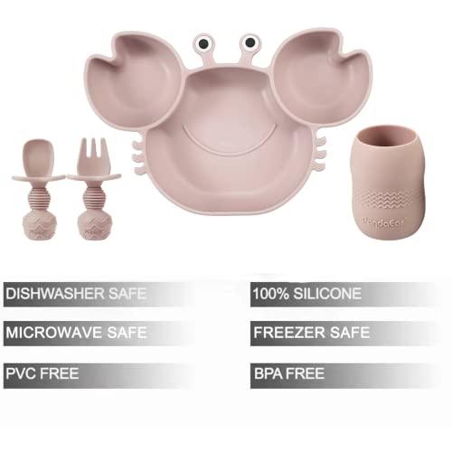 PandaEar Feeding Set Krabbe Babygeschirr Silikon Pink saugfest