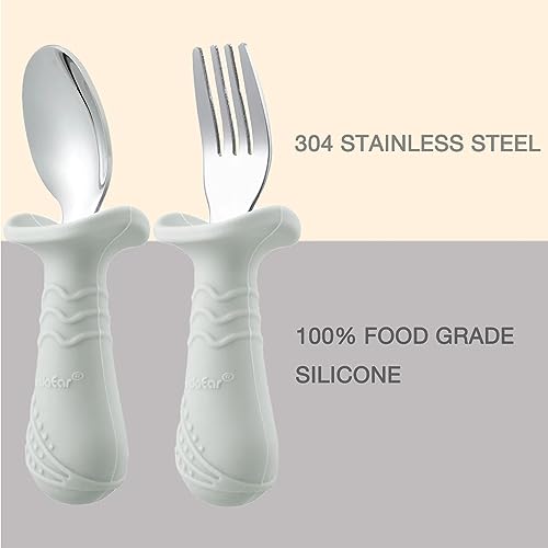 PandaEar Utensils Kinderbesteck 6er Beige Walnuss Grau Edelstahl