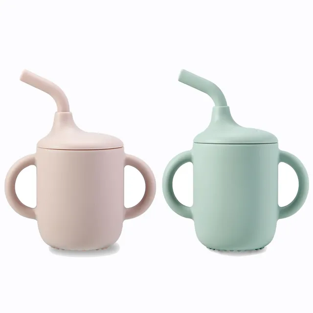 PandaEar Cup Trinklernbecher Silikon mit Strohhalm