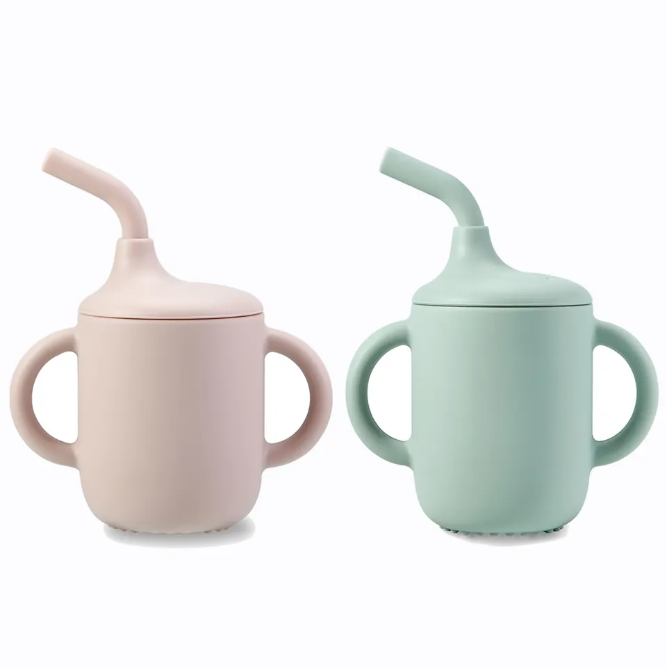 PandaEar Cup Trinklernbecher Silikon mit Strohhalm