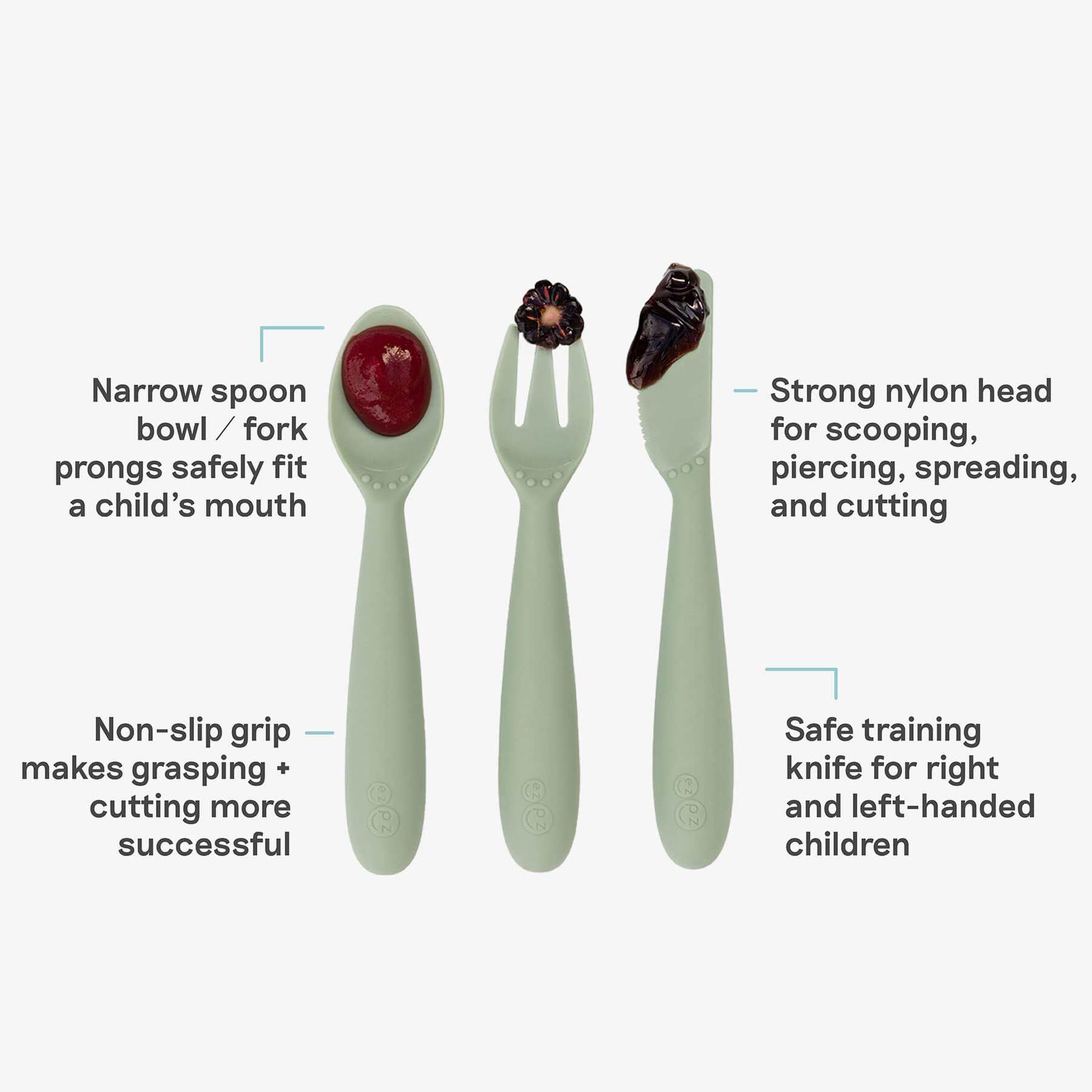 ezpz Happy Utensils Kinderbesteck Sage Griffbereit 24M+