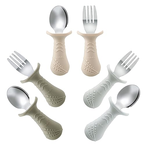 PandaEar Utensils Kinderbesteck 6er Beige Walnuss Grau Edelstahl