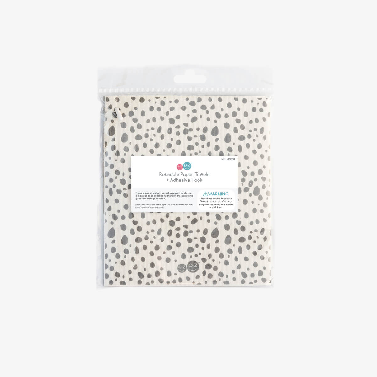 ezpz Cleaning Papiertuch waschbar Organic Dots Gray mit Haken