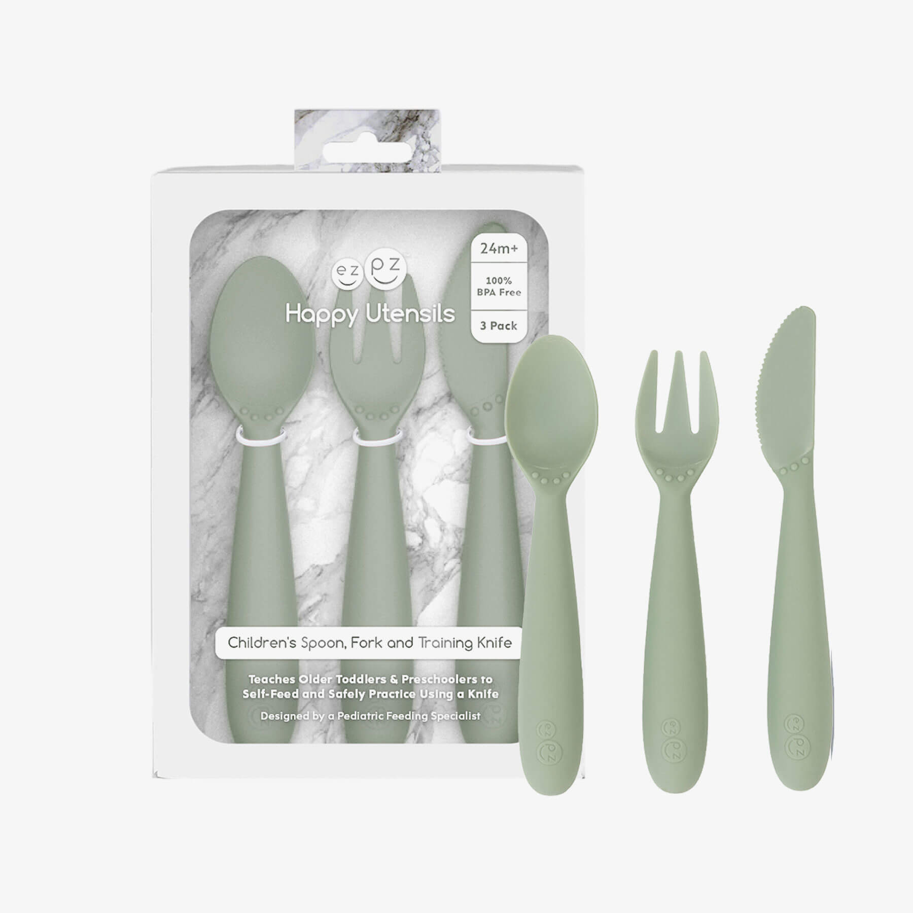 ezpz Happy Utensils Kinderbesteck Sage Griffbereit 24M+